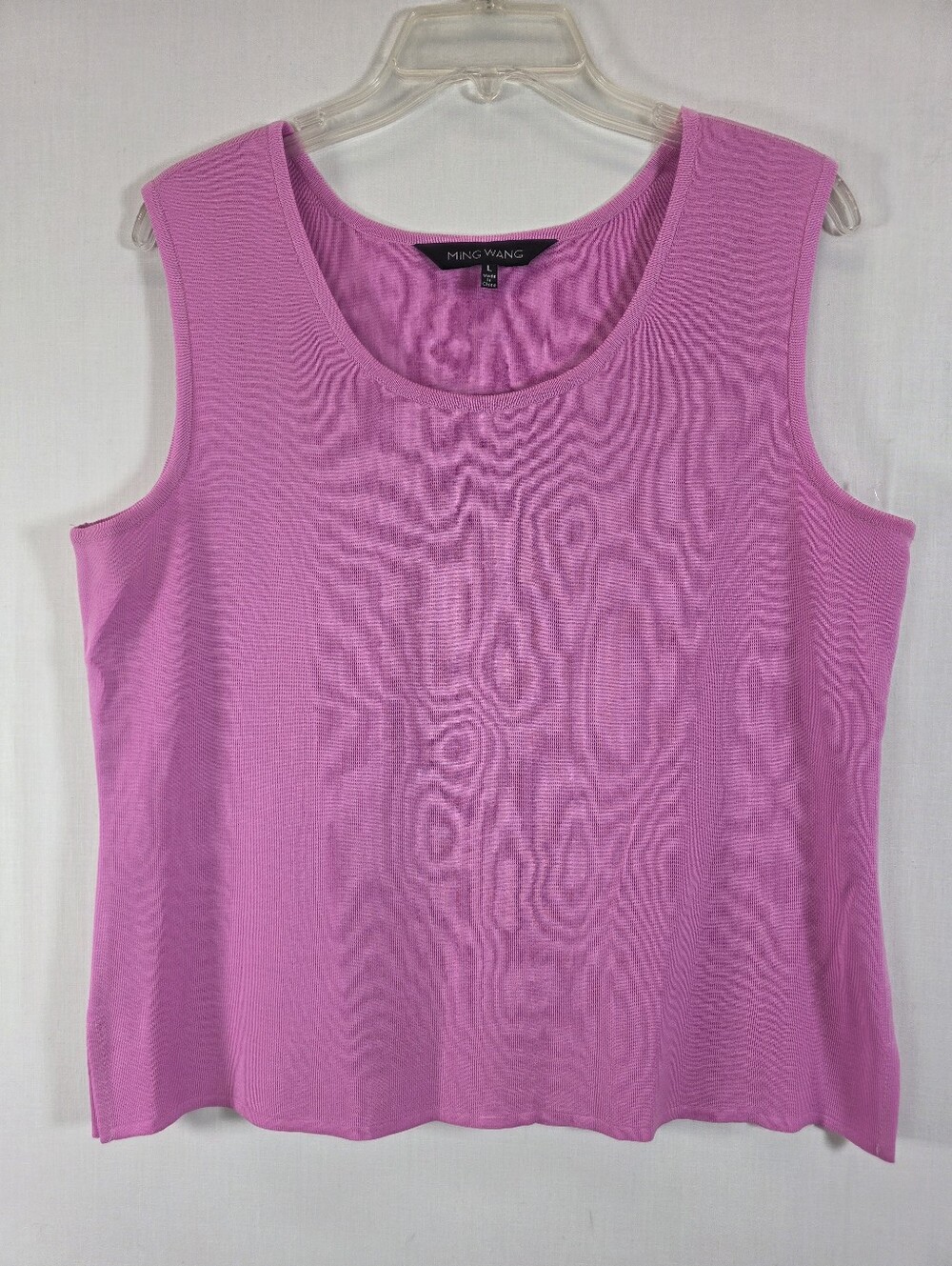 Ming Wang Pink Knit Sleeveless Tank Top Scoop Neck Side Vents Size L